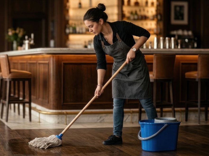 Cleaner mopping the floor of a commercial venue